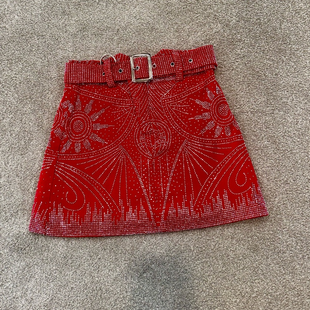 Mango Red Studded Mini Skirt